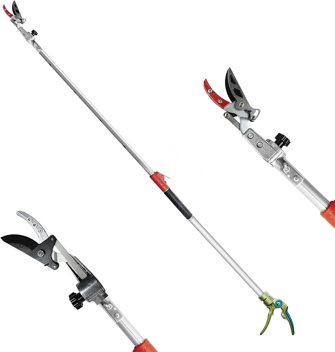 GARTOL Pruner for Garden Cut Upto 1 Inch &amp Hold Telescopic Pole Pruner Fruit Picker with Rotating Blade Head Lightweight Aluminum Extendable Handle for Tree Branch Cutter 7.87-13.78 FT Silver