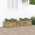Garden Planter Set of 2 Natural Wood Finish Fence Steel Baskets Landscape Galvanized Outdoor Solid Pine Wood