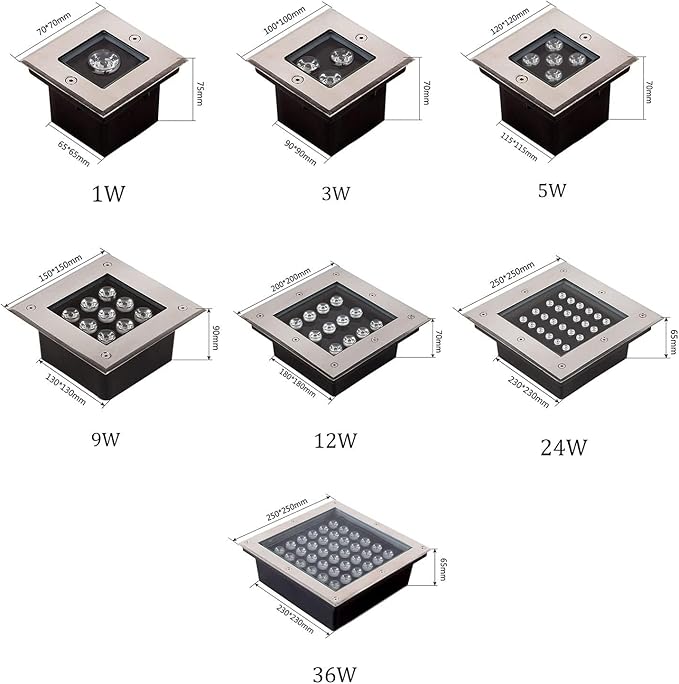 Outdoor Ground Light Square Underground Light IP66 Waterproof AC85-110V LED Buried Lights for Garden Yard Driveway Deck Pathway Landscape Lamp