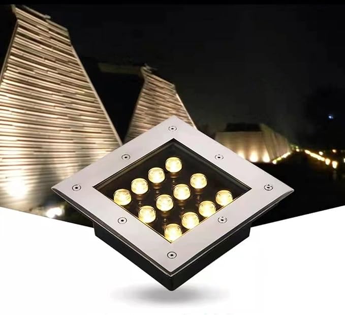 Low Voltage Deck Lights Recessed Square Underground Light IP66 Waterproof AC12V Outdoor Buried for Garden Pathway Patio Driveway Landscape Lighting Spotlight