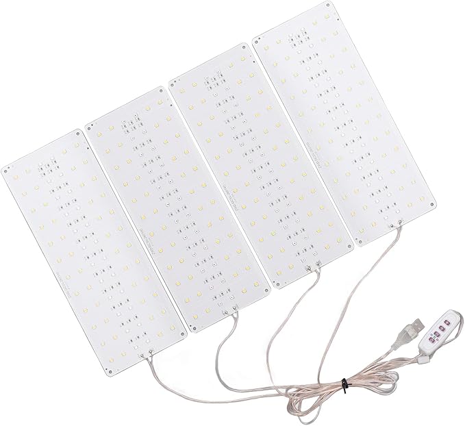 Focket LED Plant Grow Light Full Spectrum Adjustable Brightness with 8H 12H 16H Timer for Greenhouses Bookcases Cabinets (4 Head)