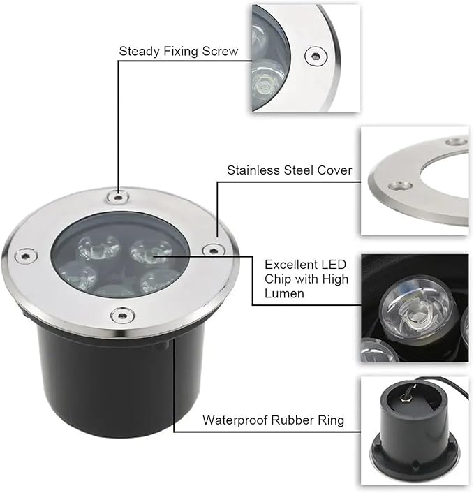 Outdoor Buried Lights - Ground Led Landscape Lamp Ip66 Waterproof Recessed Led Spotlight Led Well Lights Round Stainless Steel Garden Lawn Light for Patio Path Dri-Warm Light-9 W