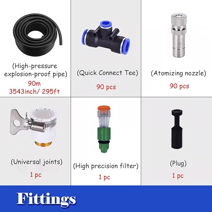 Roof &amp Enclosure Cooling Equipment for Farm/Construction Site/Factory Versatile Automatic Irrigation System Adjustable Water Output Misting Kits(3543inch/90m/295ft)