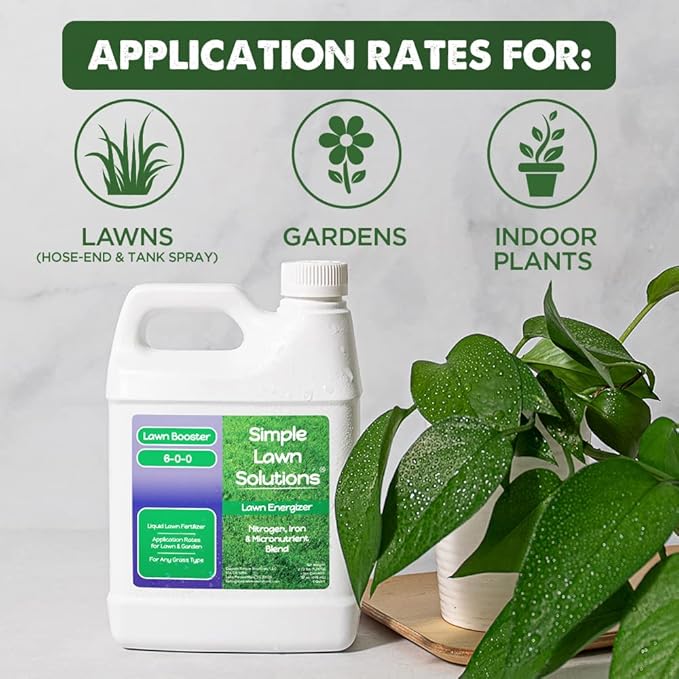 Commercial Grade Lawn Energizer Iron Nitrogen Micronutrient Booster - Liquid Turf Concentrated Fertilizer - Lawn Garden and Indoor Plants - Any Grass Type - Simple Lawn Solutions- 1 Quart