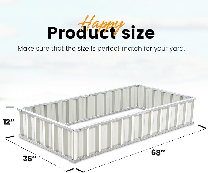 KING BIRD Raised Garden Bed 68x 36x 12 Galvanized Steel Metal Outdoor Garden Planter Box Kit with 2 Pairs of Gloves (Ivory)