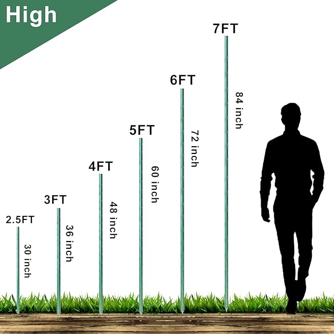 WAENLIR Garden Stakes 57 inch 4.8ft Sturdy Tomato Stakes Plant Stakes for Outdoor Plants Metal Plant Support Sticks for Gardening Pack of 30