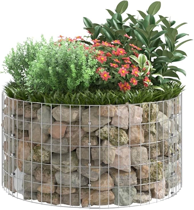 Outdoor Garden Galvanized Steel Circular Gabion Pole Patio Backyard Gabion Basket Cage Planter Stand Garden Gabion Post Raised Bed Fencing Ø39.4x19.7-179