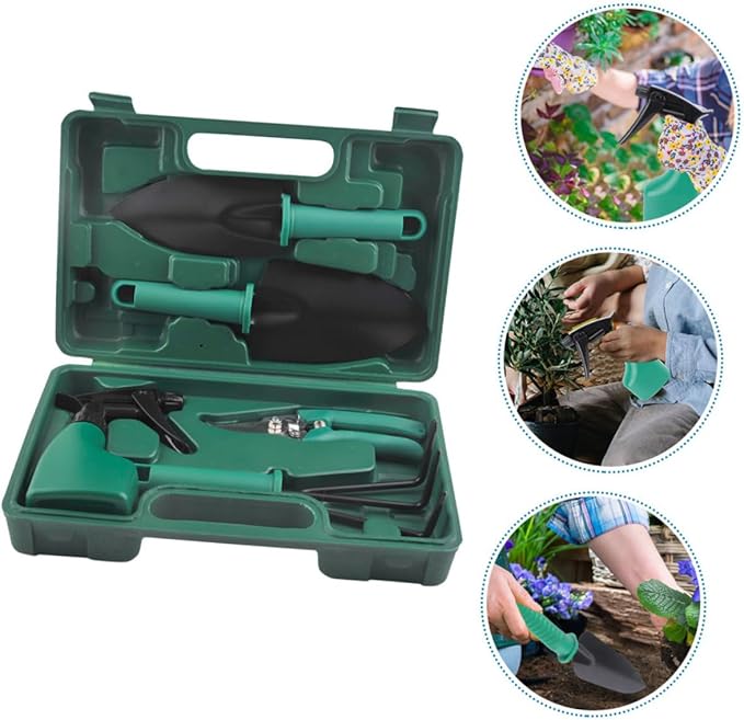 Garden Tool Set with Carry Case 5pcs Portable Gardening Shovel and Rake Kit for Flower Planting and Outdoor Garden Work