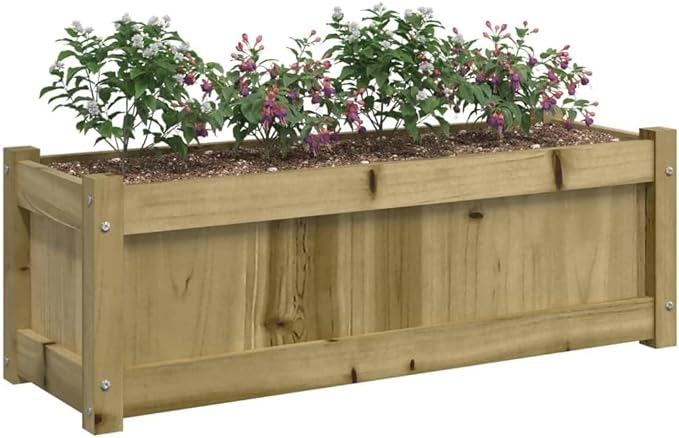 Garden Planter Set of 2 Natural Wood Finish Fence Steel Baskets Landscape Galvanized Outdoor Solid Pine Wood