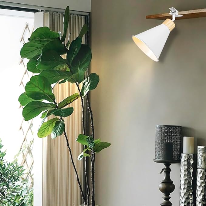 Clip Mount 5.9Ft Plug in Timing Cord Plant Light Full Spectrum 4500K 10W Simple Wood Base White Metal Adjusted Angle Clamp Light for Indoor Plants Flowers
