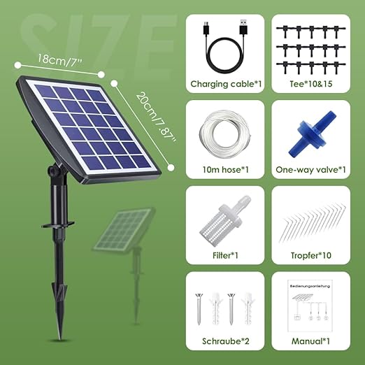 Solar Automatic Drip Irrigation Kit System 2025 Upgrade Auto Plants Watering Kit Solar Powered Garden Self Watering System for Indoor Outdoor Potted Plants Balcony Patio Greenhouse (10 Pots-32FT)