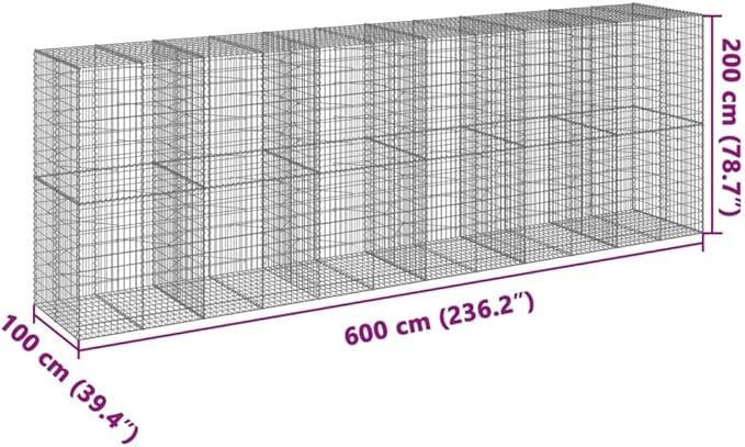 Gabion Basket with Cover 236.2 x 39.4 x 78.7 Galvanized Iron Raised Garden Bed Outdoor Planter Elevated Garden Bed Metal Raised Bed for Landscaping and Decorative Features