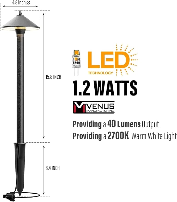 VENUS MANUFACTURING 6 Pack Low Voltage Landscape Spotlight 3W LED &amp 1.2W LED Outdoor Low Voltage Path Lights 2700K Warm White 40 Lumen 6Pack