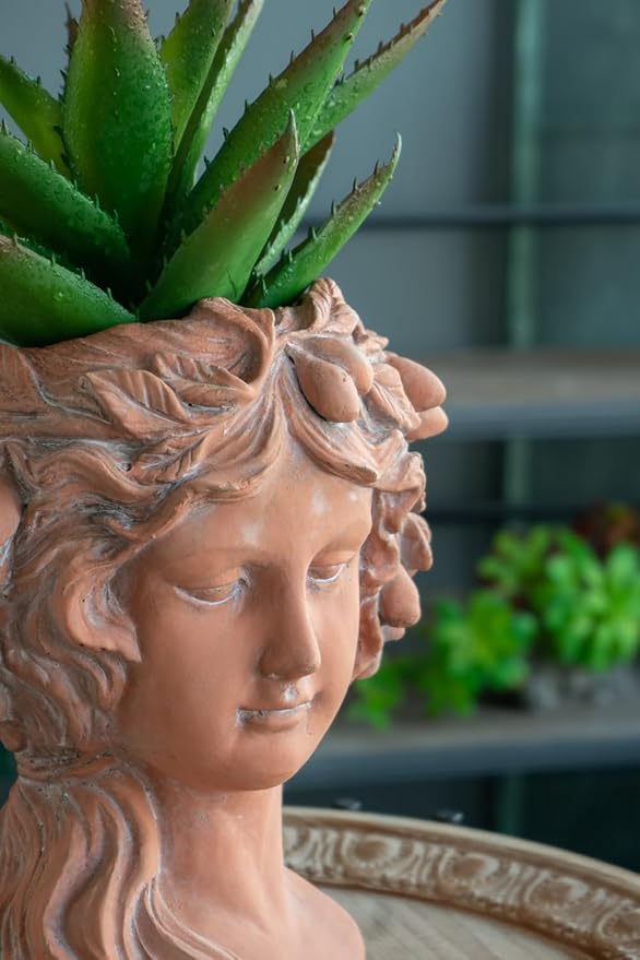 8x9x11.5 Brown Head Bust Planter Cement Head Planter Indoor Outdoor Home GDecor