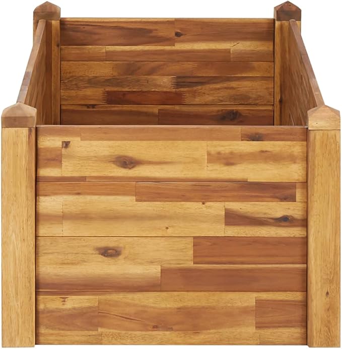 Garden Raised Bed Natural Solid Acacia Wood Oiled Finish 43.3x43.3x17.3in Outdoor Planter for Vegetables Herbs Stackable Design