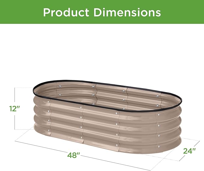 Best Choice Products 4x2x1ft Outdoor Metal Raised Garden Bed Oval Deep Root Planter Box for Vegetables Flowers Herbs and Succulents w/ 51 Gallon Capacity Rubber Edge Guard - Taupe