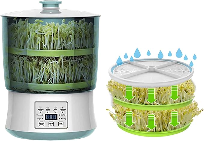 2pcs Germination Tank Intelligent PTC tat Heating Bean Sprout Machine Home Kitchen Bean Sprout Cultivation Kit 2 Layers US 2
