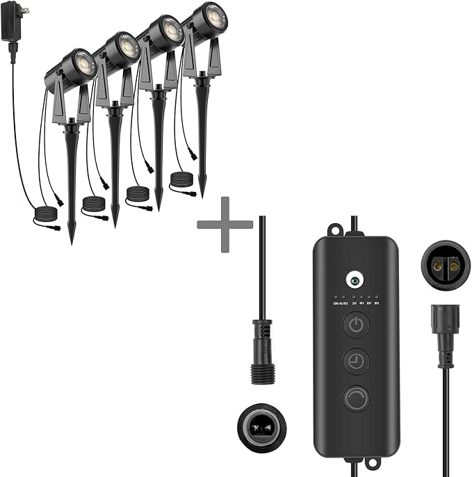 SUNTHIN Outdoor Landscape Lighting 8 Pack with Dusk to Dawn Sensor for Timer and Dimming