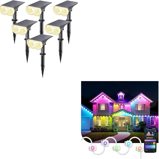 Linkind StarRay Solar Lights Outdoor Waterproof Dusk-to-Dawn Outdoor Solar Lights Permanent Outdoor Lights HP5 APP/Voice Control Landscape Lighting IP67 Outdoor Lights for Yard Garden