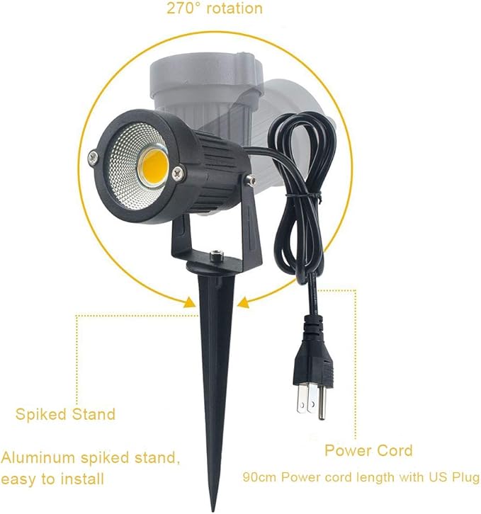 Pack of 2 Outdoor LED Landscape Lights Waterproof Spotlight with Spike Stand and Plug for Driveway Outdoor Lawn Lighting Flood Garden Yard (9W Warm White)