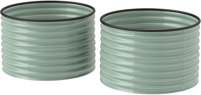 2-Count Durable Premium Quality Heavy-Duty Metal Raised Garden Bed Featuring Safety Edging and Easy Assembly in Light Green Finish