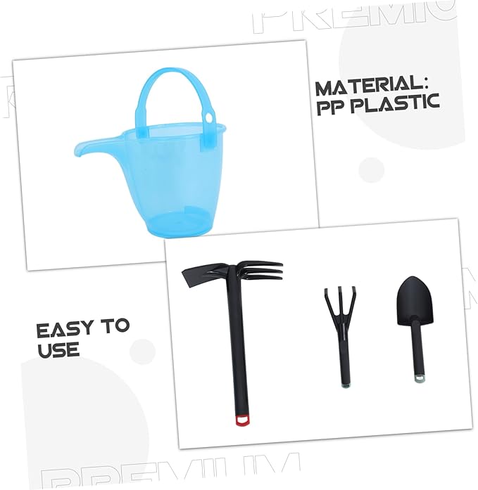 Garden Tool Set for Lightweight PP Plastic Gardening with Shovel Rake Hoe and Hand Fork Ergonomic Design for Outdoor Beach and Travel Use