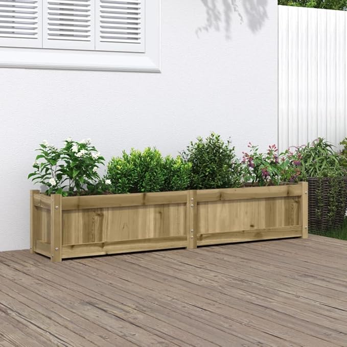 Rustic Pine Wood Garden Planter Treated Outdoor Raised Garden Bed 59.1 in Wide Rectangular Planter Box for Patio Balcony Herbs Flowers