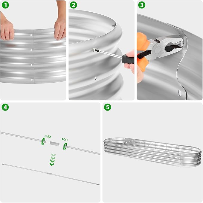 Land Guard 8ft Galvanized Raised Garden Bed Kit Raised Garden Boxes Outdoor Oval Metal Raised Garden Beds for Vegetables Silver108 Gallon Capacity(with 10 Connecting rods)