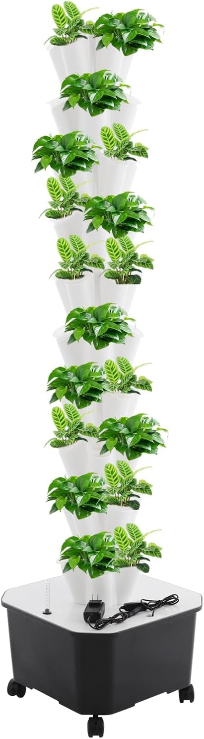 Vertical Hydroponic Tower Garden System 10 Layer 50 Slots Vegetable Growth Planter Hydroponics Growing System with Water Circulation Timer &amp Water Pump for Balconies Courtyards Roofs