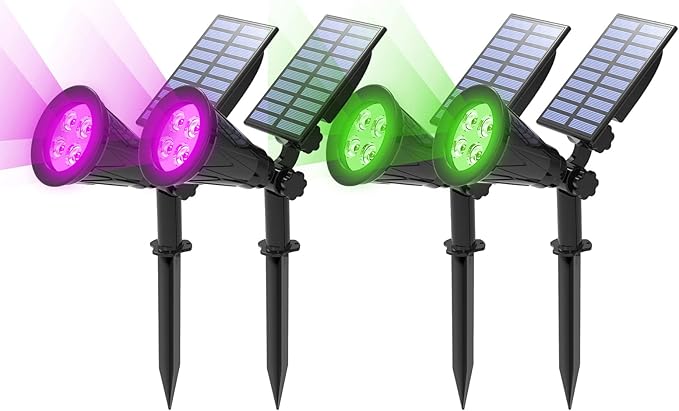 T-SUN Solar Spotlights Outdoor Waterproof LED Solar Landscape Spot Lights Auto Turn ON/Off Adjustable Solar Garden Lights for Tree Patio Yard Driveway Pool Area(Purple &amp Green)
