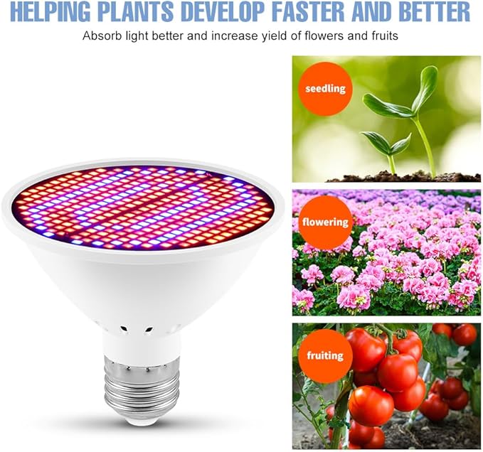 4Pcs 30W Full Spectrum Plant Light AC85-265V Red Blue E26/E27 Greenhouse Tent Hydroponic Box Planting Fill Lamps UV/IR Vegetables Fruits Flower Moss Succulent Cactus Potting Cultivation Lighting