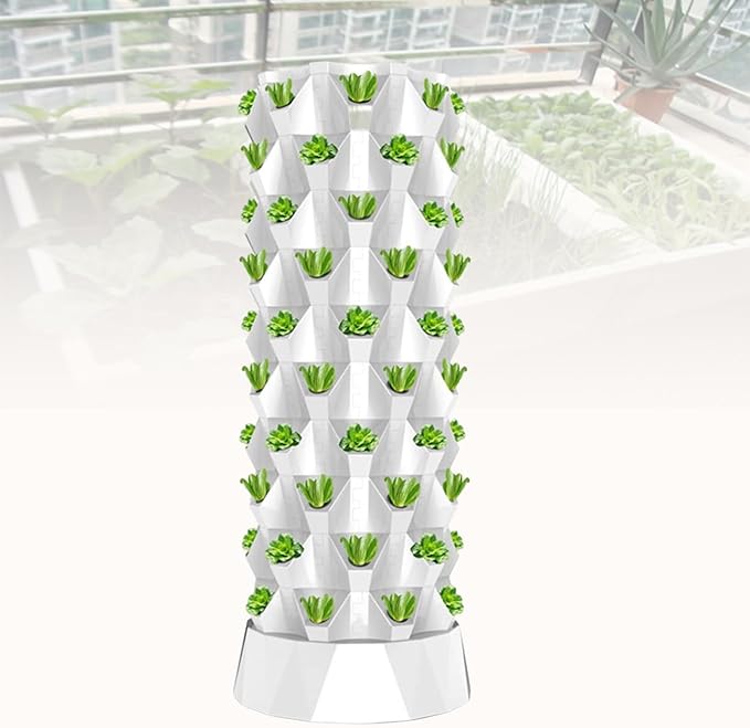 Hydroponic Tower Kit Garden Hydroponic Growing System Vertical Tower Indoor Hydroponic Growing System for Herbs and Vegetables Aeroponic Tower with Hydration Pump SeedbedWhite-48Pots