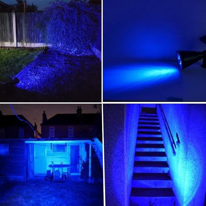 T-SUNUS Solar Landscape Spotlights Blue &amp White 6000K Solar Powered Spot Wall Light 2 Modes IP65 Waterproof Outdoor Solar Landscaping Lights for Yard Garden Garage 4 Pack