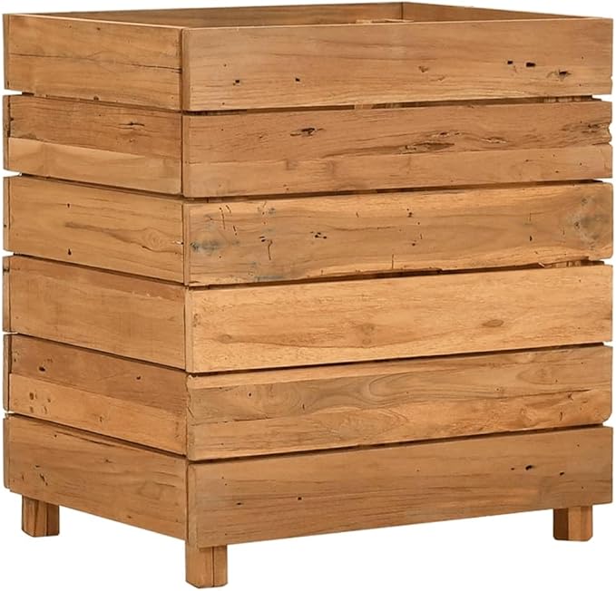 Wooden Raised Bed Planter Box for Flowers/Vegetables/Herbs in Backyard/Patio Outdoor 19.7x15.7x21.7 Recycled Teak Wood and Steel-1008