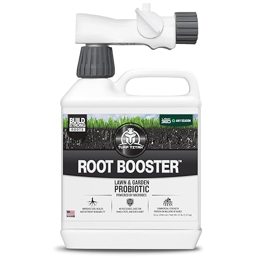 Turf Titan Root Booster Liquid Probiotic for Lawn and Garden (32 oz) with Hose End Sprayer – Improves Nutrient Uptake in Compacted &amp Clay Soil – Supports Stronger Roots – Covers 6000 Sq Ft