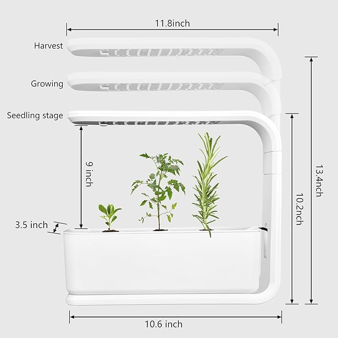 Hydroponics Growing System Indoor Herb Garden with 3 Kinds of Led Grow Light 10h Timer 3 Holes 3 Inch Adjustable Light Stand Transparent Water Level Smart Garden Hydroponic Indoor White