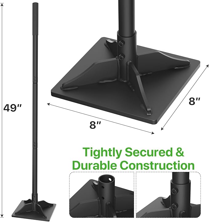 Steel Tamper Tool 49 inch Hand Tamper with Heavy Duty 8x8 Metal Tamper Head Long Handle Garden Tamper Tool for Dirt Landscaping Soil Ground Sand Black