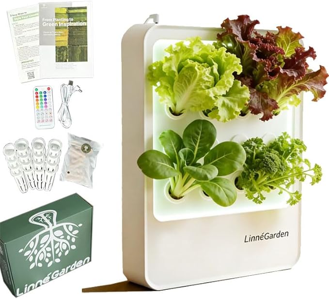 Indoor Hydroponic Growing System Desktop Herb &amp Vegetable Grow Light with LED Grow Lamp - Hydroponic Cultivation Harvest Lettuce (White)