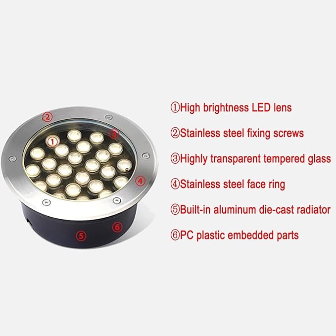 Outdoor Recessed Spot Light - LED Landscape Lights LED Buried Lights IP67 Waterproof Embedded Illumination Path Light AC 220V Round Stainless Steel Ground Spotlight Buried Garden Light(Yellow18w)