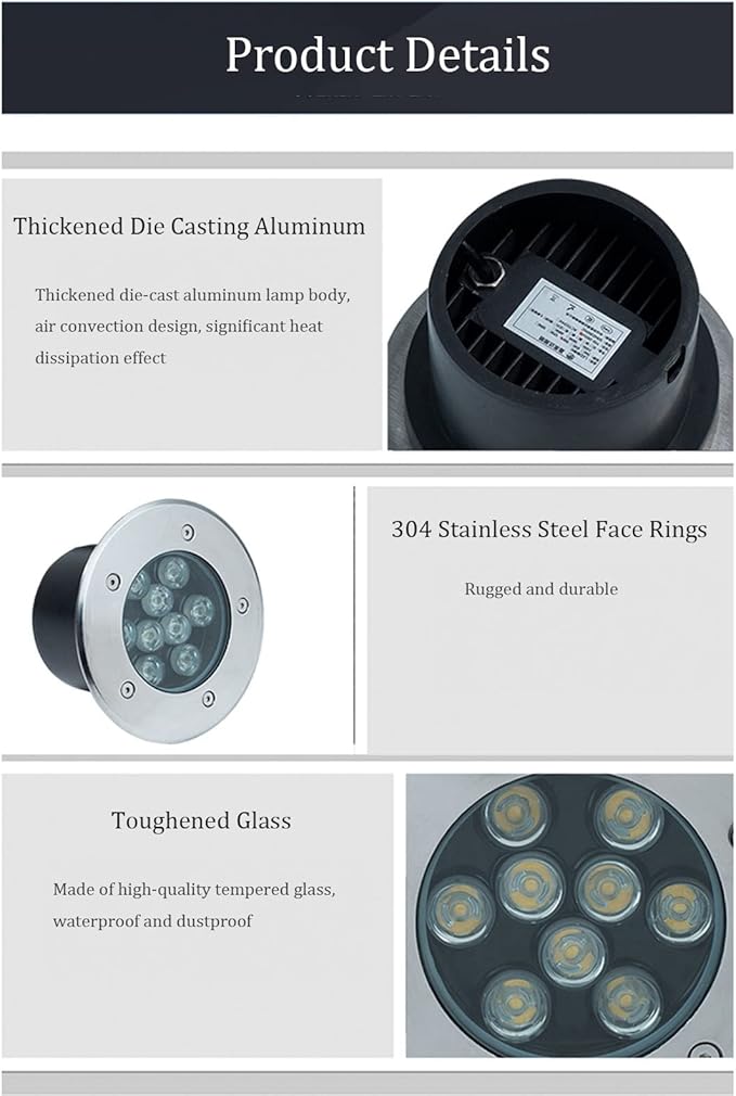 Low Voltage Well Light Outdoor Recessed Ground Lights IP66 Waterproof AC12/24V Embedded Round Spotlight for Pathway Patio Yard Landscape Light