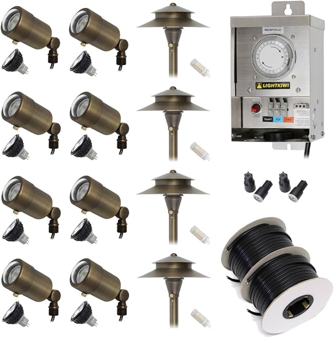 Lightkiwi A1676 Low Voltage LED Landscape Lighting Kit - (8) Macro Spotlight (4) Path Light Kit