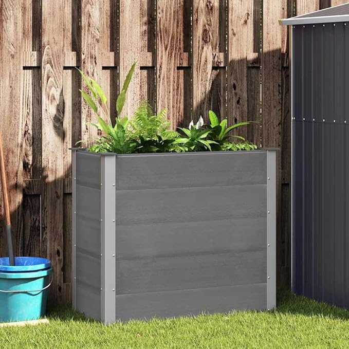 Modern Design Garden Raised Bed Wood Look Planter Box for Gardening Vegetables Fruits Flowers Gray Wood-Plastic Composite 39.4x19.7x35.8-461