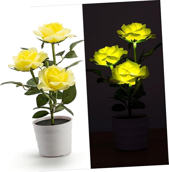 BESPORTBLE Solar Rose Flower Pot Light Led Lights Yellow Nightlight for Decoration Bonsai Lamp for Home Office Garden Hotel Use