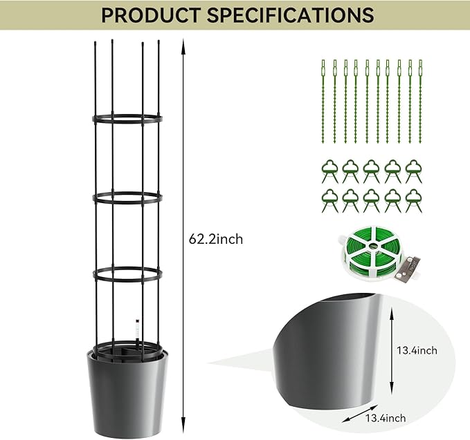 SUNYRISY Raised Garden Bed Planter Box with Trellis Self Watering Tomato Planter Box with Wheels for Climbing Plants Vegetable Vine Flowers Outdoor Patio Grey