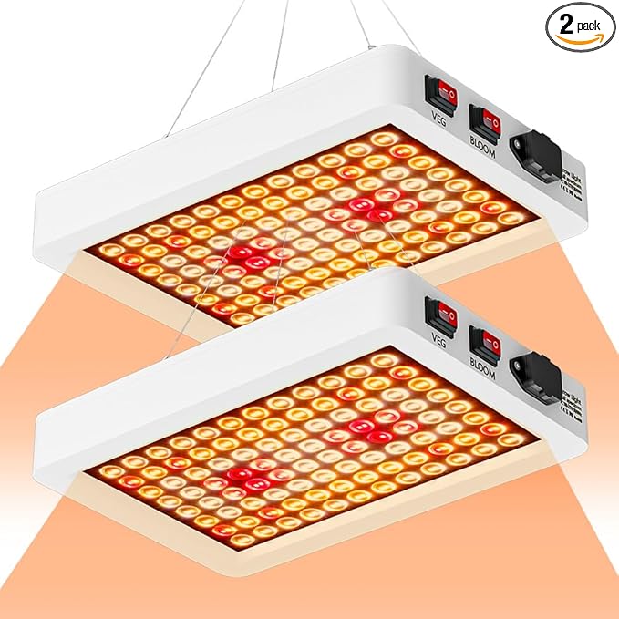 2Pack 500W Full Spectrum Planting Light 100-277V Bloom/Veg 2Modes Indoor Planting Lamp 110V Greenhouse Hydroponic Flower Vegs Succulent Potted Fruit Seeds UV/IR Cultivation Lighting with Hook US Plug