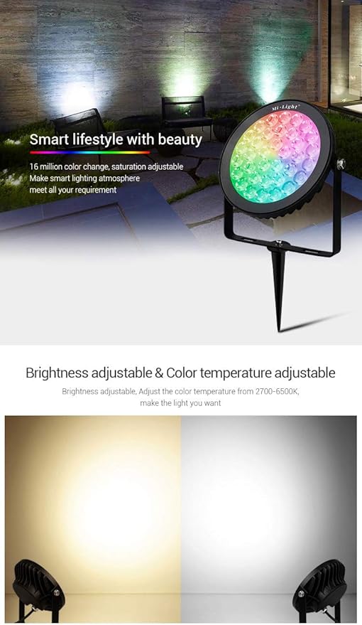 LGIDTECH FUTC03 RGB+CCT Outdoor 15W LED Landscape Garden Spotlight AC 100-240VColor ChangingCCT Color Temperature AdjustableMemory Function.No Plug