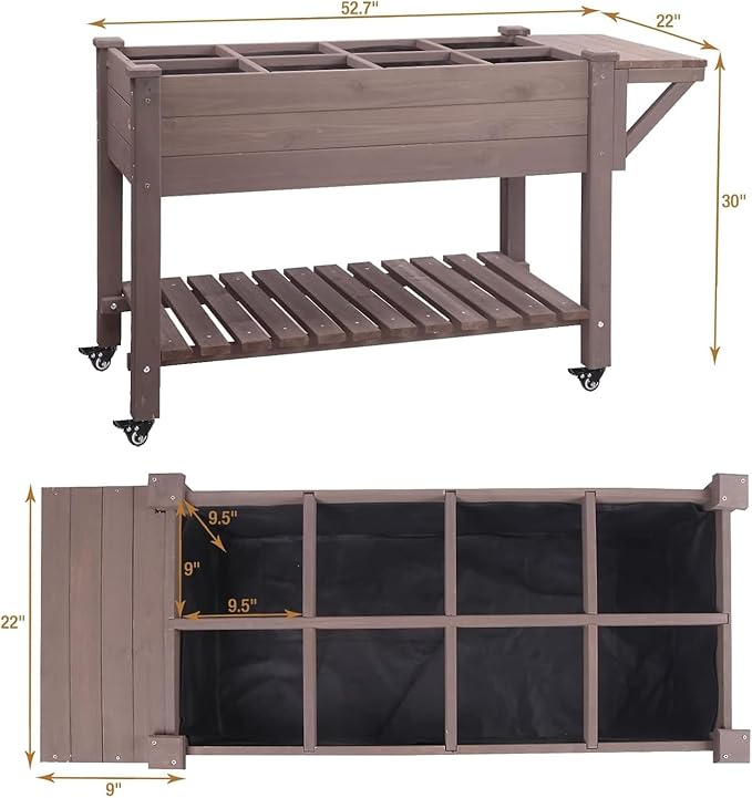 GUTINNEEN Raised Garden Bed Mobile Outdoor Planter Box with Legs for Vegetables Flower Herb Large Storage Garden Box on Wheels