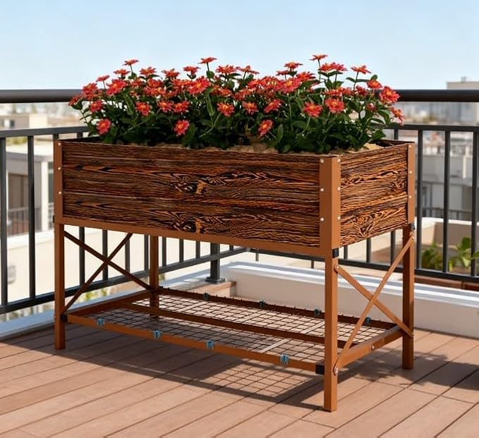 Gardening BedMetal Planter BoxGalvanized Raised Garden Bedwith LegsStorage Shelf and Bed Liner