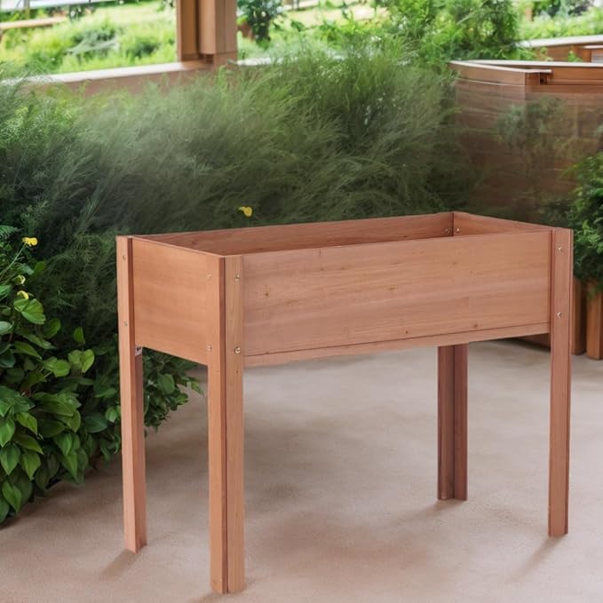 48x20x31 Inch Wooden Raised Garden Bed with Legs Raised Planter Box Elevated Garden Beds Outdoor Raised Flower Bed for Patio Deck Balcony Coffee