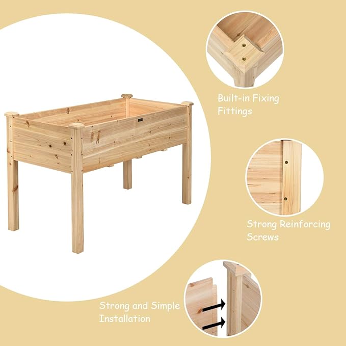 Giantex Raised Garden Bed Wood Planter Box with Legs Drain Holes Elevated Garden Bed for Vegetables Standing Garden Container Planter Raised Beds for Backyard Patio 49 Lx23 Wx30 H